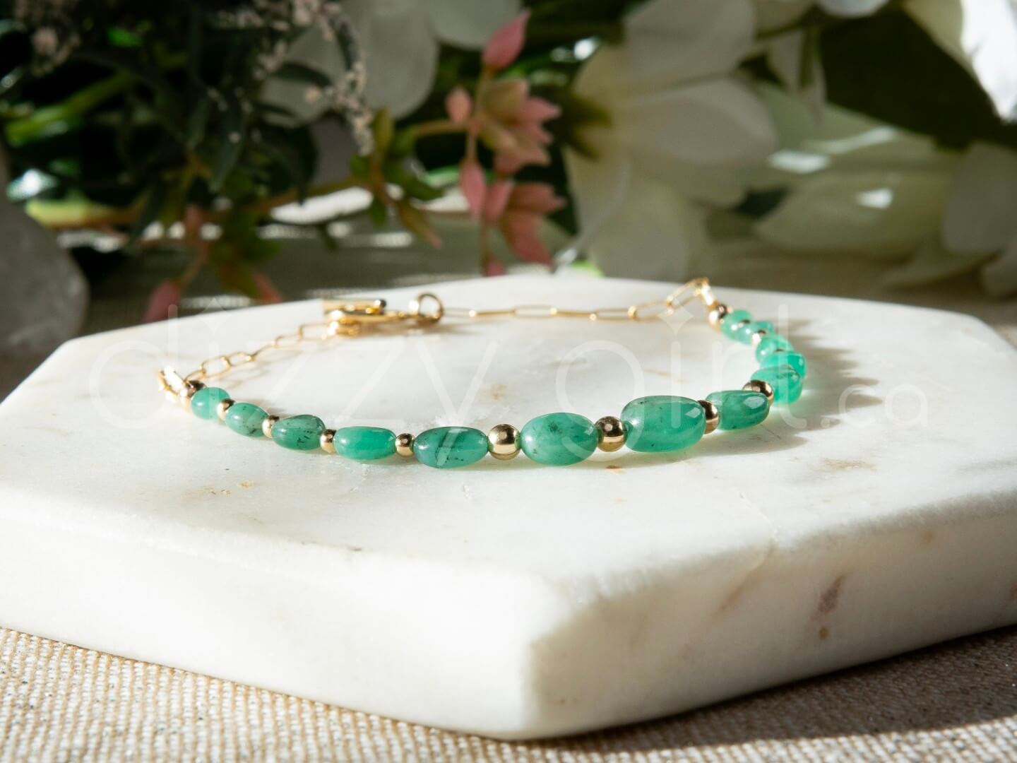 Zambian Emerald Paperclip Toggle Bracelet (14k Gold Filled)