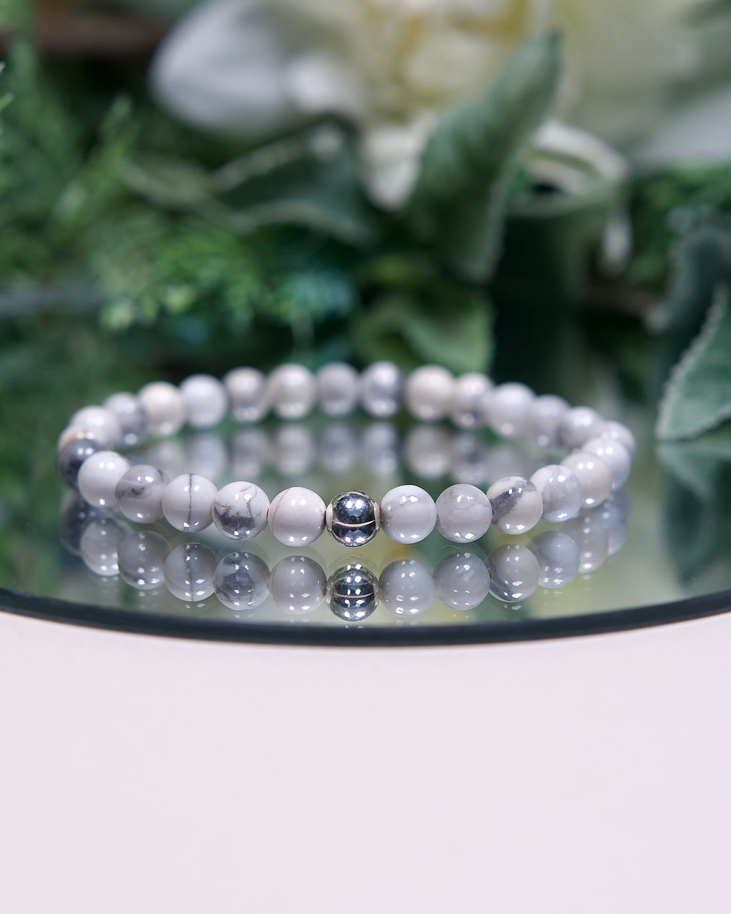 Howlite Bracelet with Sterling Silver Accent (6mm Gemstone Bracelet)