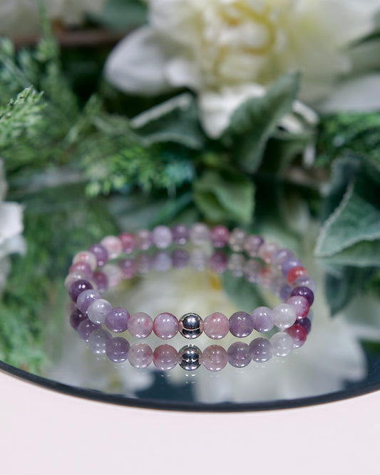 Lepidolite in Pink Tourmaline Bracelet with Sterling Silver Accent (Gemstone Bracelet)