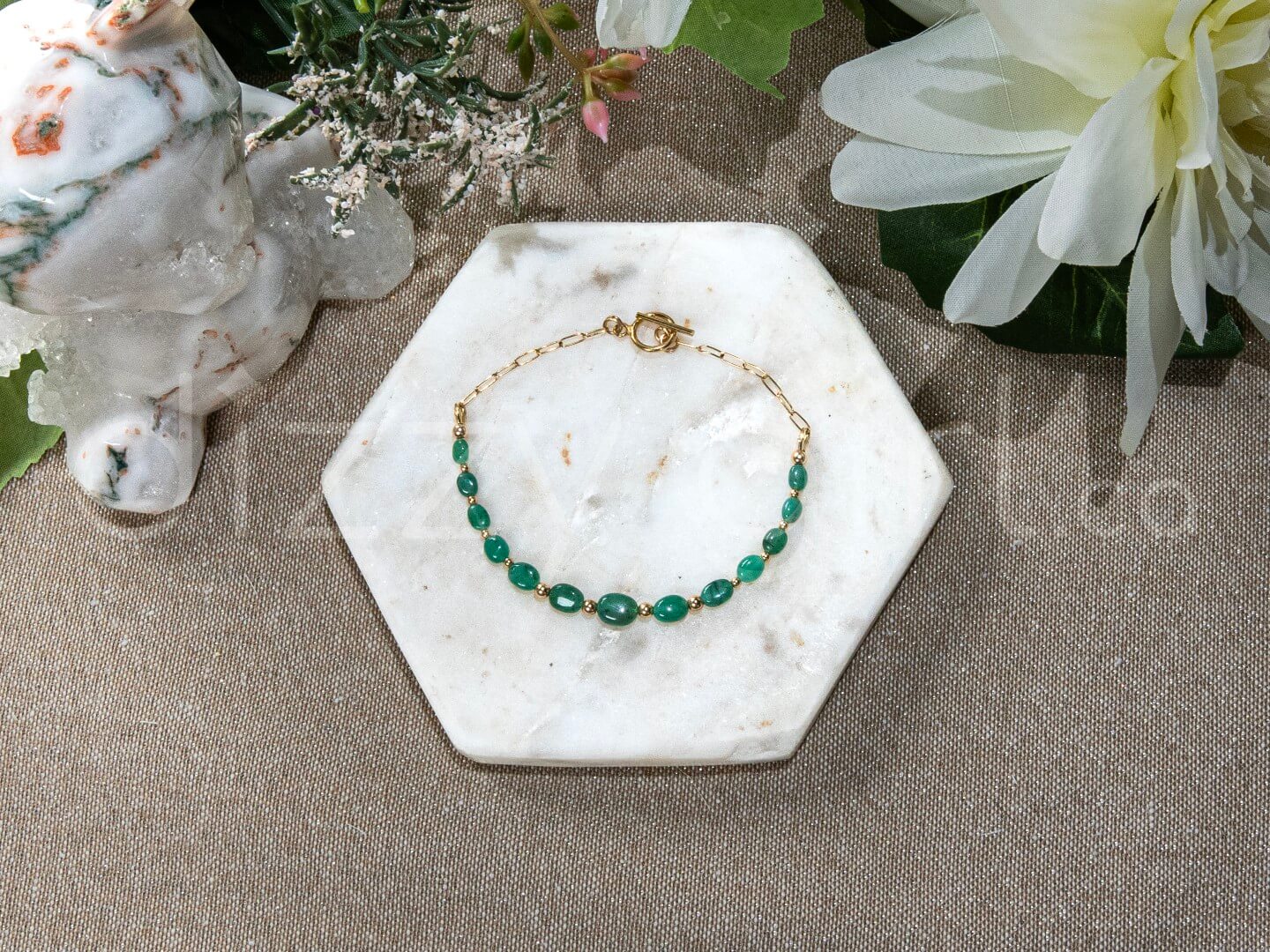 Zambian Emerald Paperclip Toggle Bracelet (14k Gold Filled)