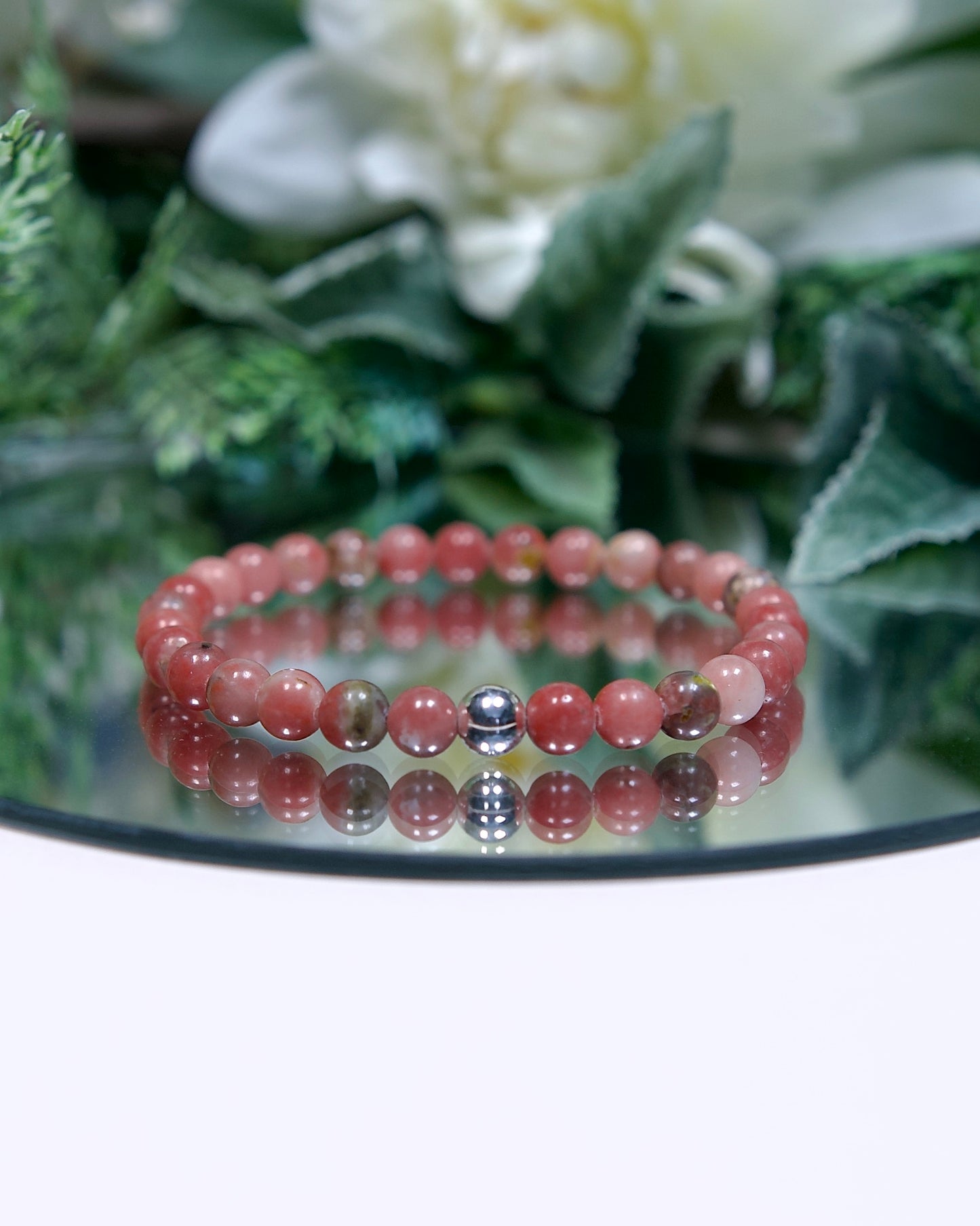 Plum Blossom Jasper Bracelet with Sterling Silver Accent (Gemstone Bracelet)