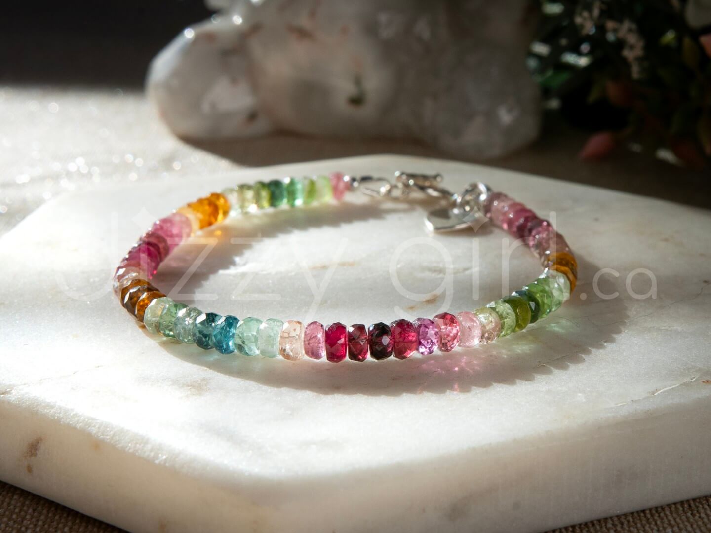 Watermelon Tourmaline AAA with Toggle and Charm (Sterling Silver)