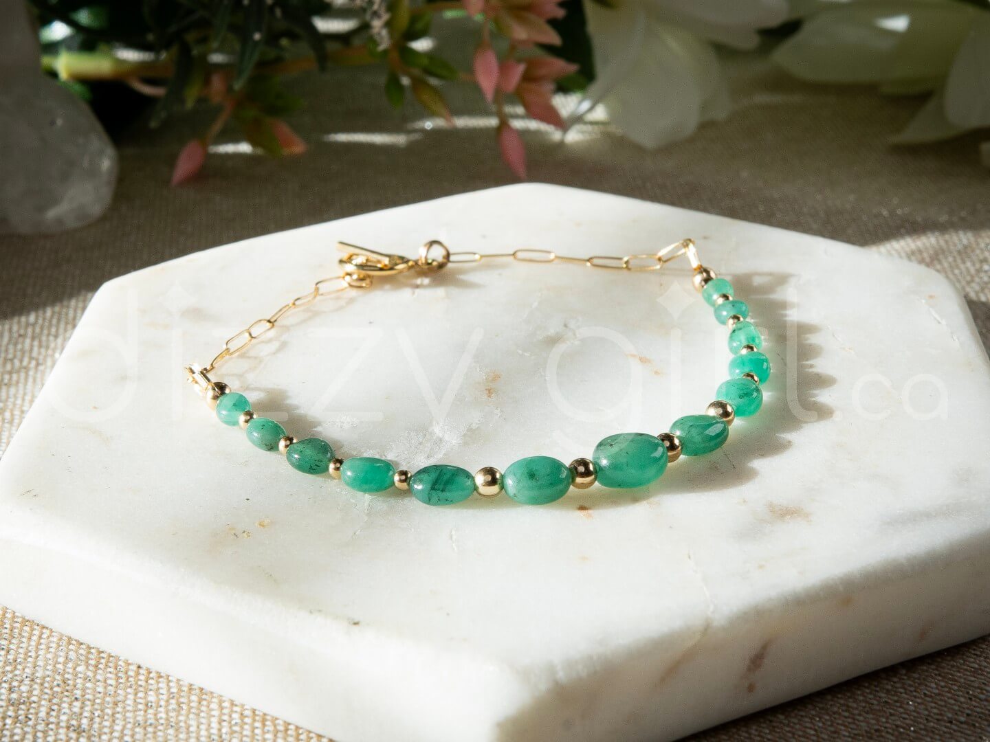 Zambian Emerald Paperclip Toggle Bracelet (14k Gold Filled)
