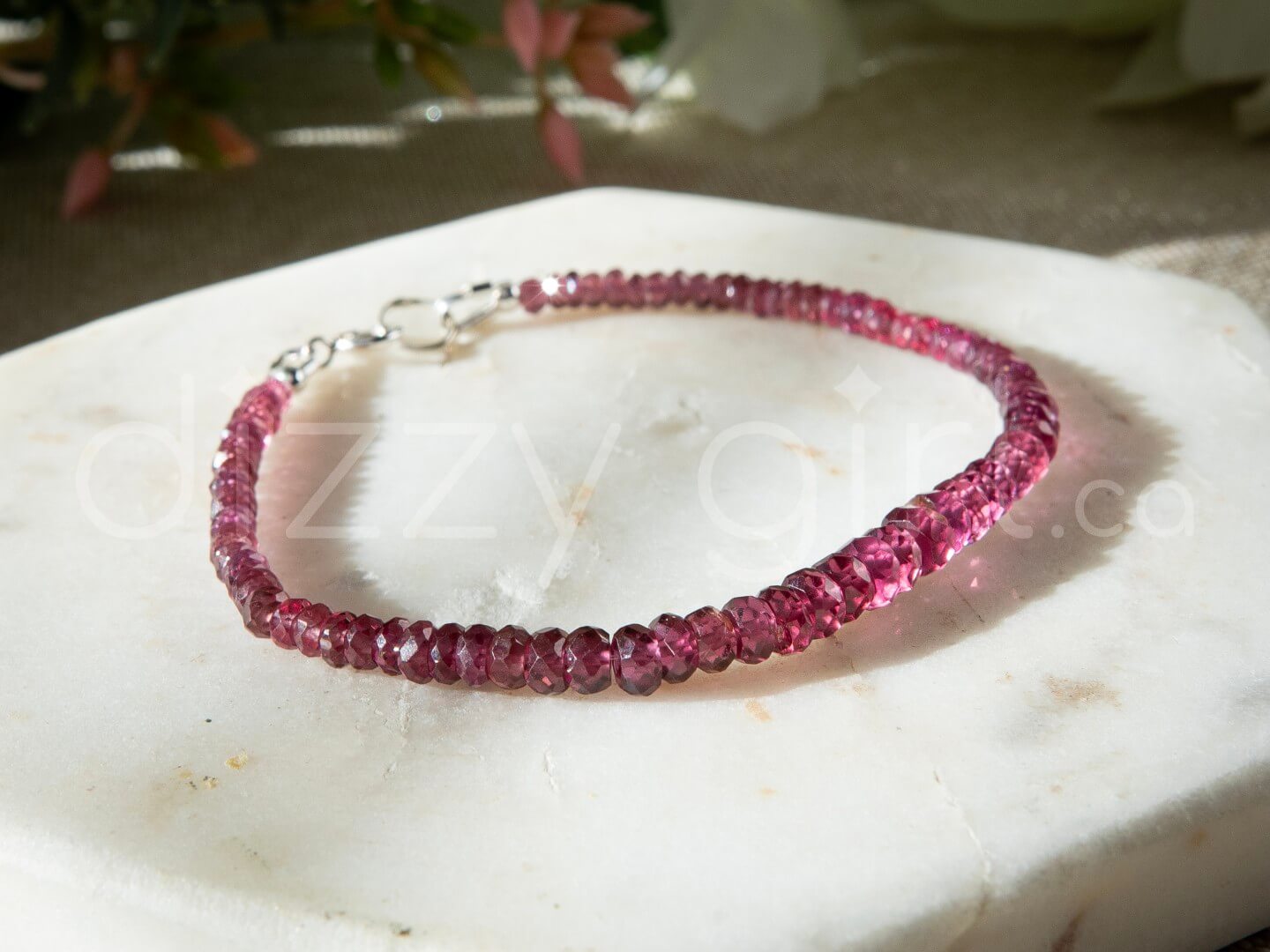 Purple Garnet Bracelet with Sterling Silver Clasp