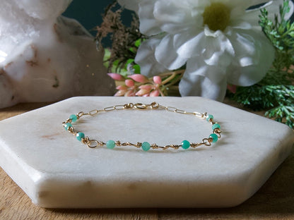 Personalized Birthstone Wire Link Bracelet (Pick Your Gemstone + Metal)