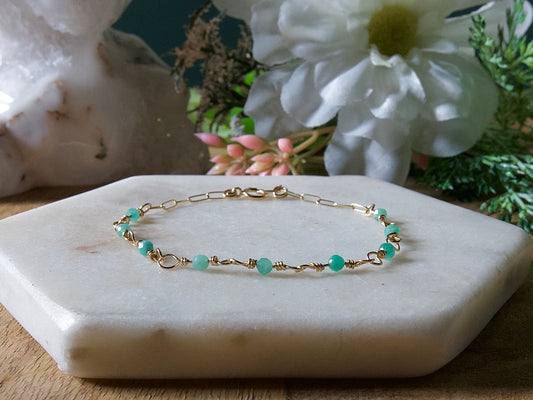 Personalized Birthstone Wire Link Bracelet (Pick Your Gemstone + Metal)