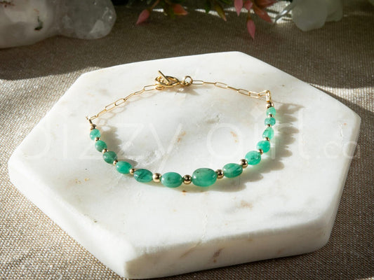 Zambian Emerald Paperclip Toggle Bracelet (14k Gold Filled)