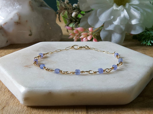 Personalized Birthstone Wire Link Bracelet (Pick Your Gemstone + Metal)