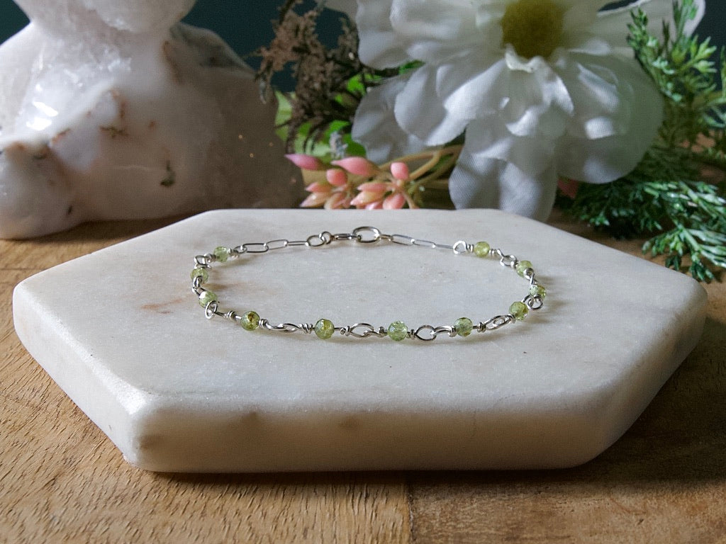 Natural Birthstone Wire Wrapped Link Bracelet - 14k Gold Fill or Sterling Silver - Custom Gemstone Jewelry