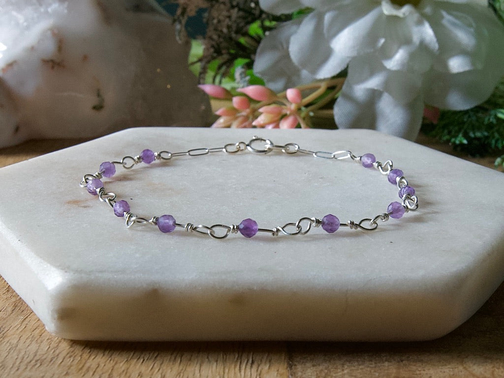 Natural Birthstone Wire Wrapped Link Bracelet - 14k Gold Fill or Sterling Silver - Custom Gemstone Jewelry