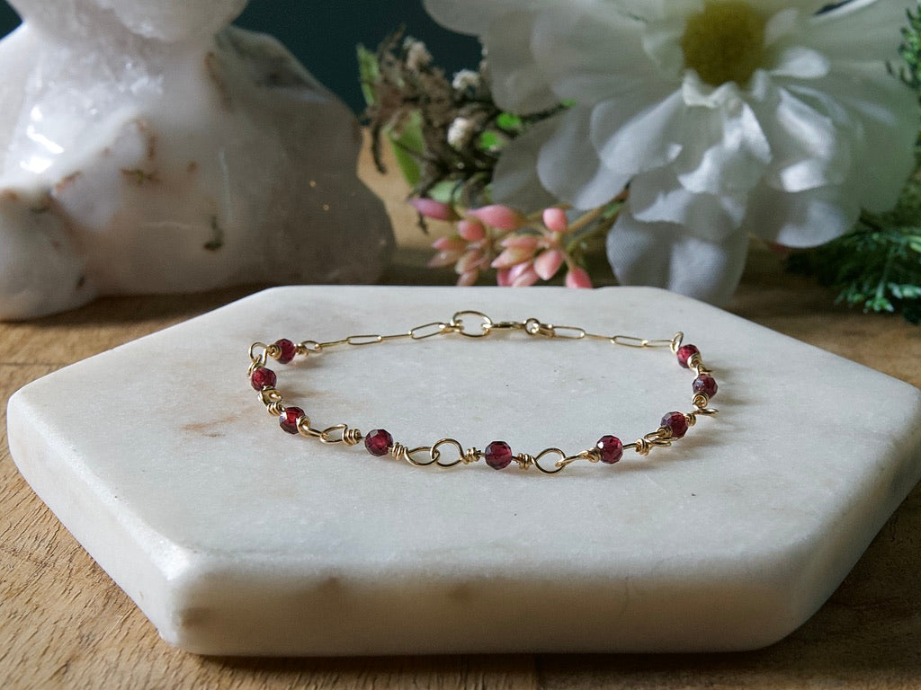 Natural Birthstone Wire Wrapped Link Bracelet - 14k Gold Fill or Sterling Silver - Custom Gemstone Jewelry