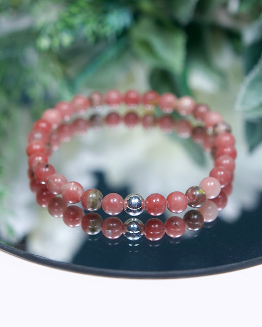 Plum Blossom Jasper Bracelet with Sterling Silver Accent (Gemstone Bracelet)