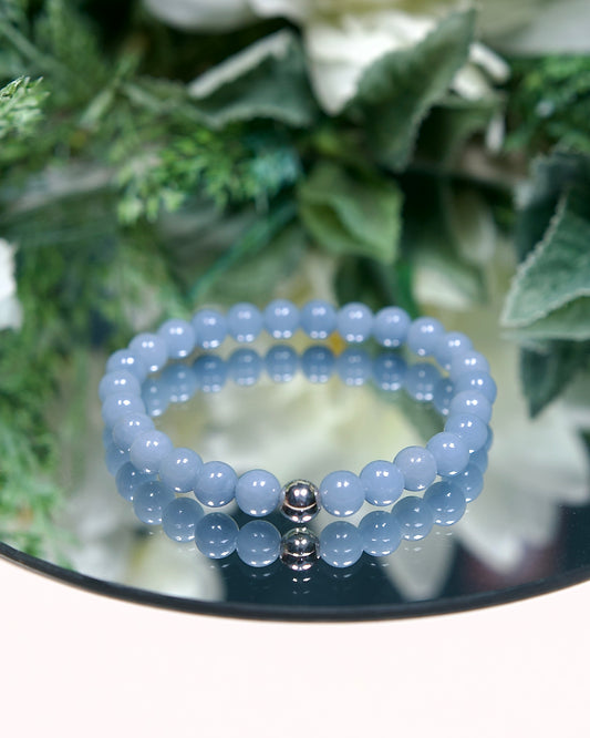 Angelite Gemstone Stretch Bracelet with Sterling Silver Accent Bead (Gemstone Bracelet)