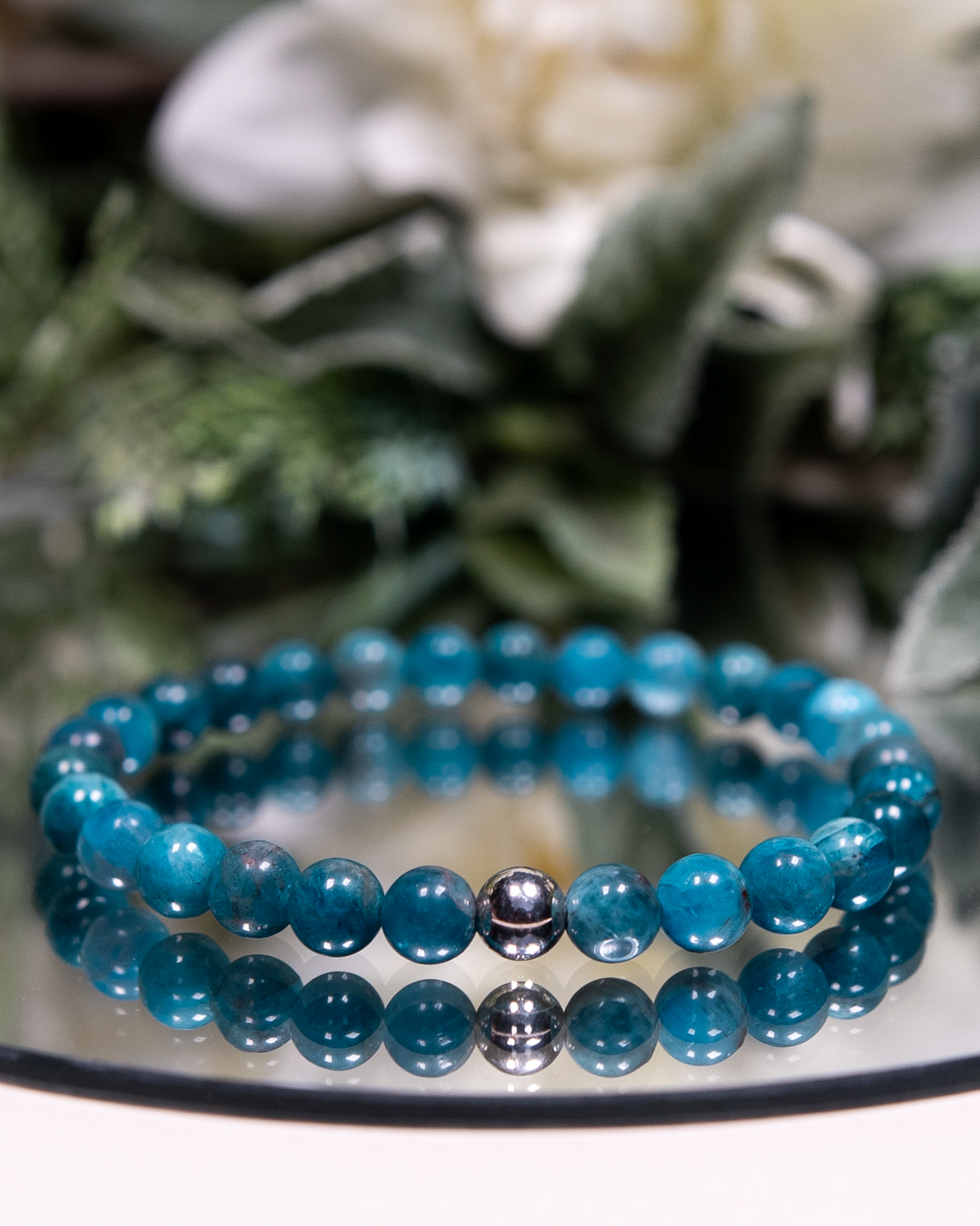 Apatite Gemstone Stretch Bracelet with Sterling Silver Accent Bead (Gemstone Bracelet)