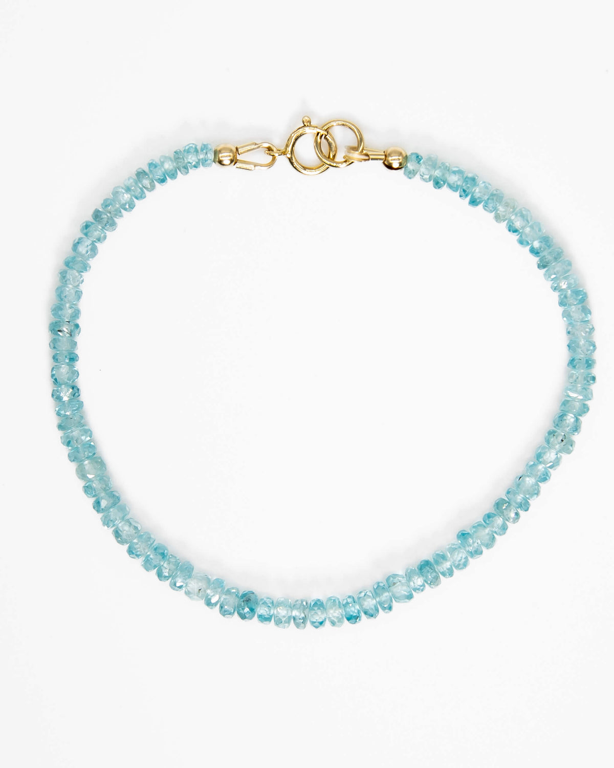 Pale blue Zircon beaded gemstone bracelet with 14k gold-filled spring ring clasp.