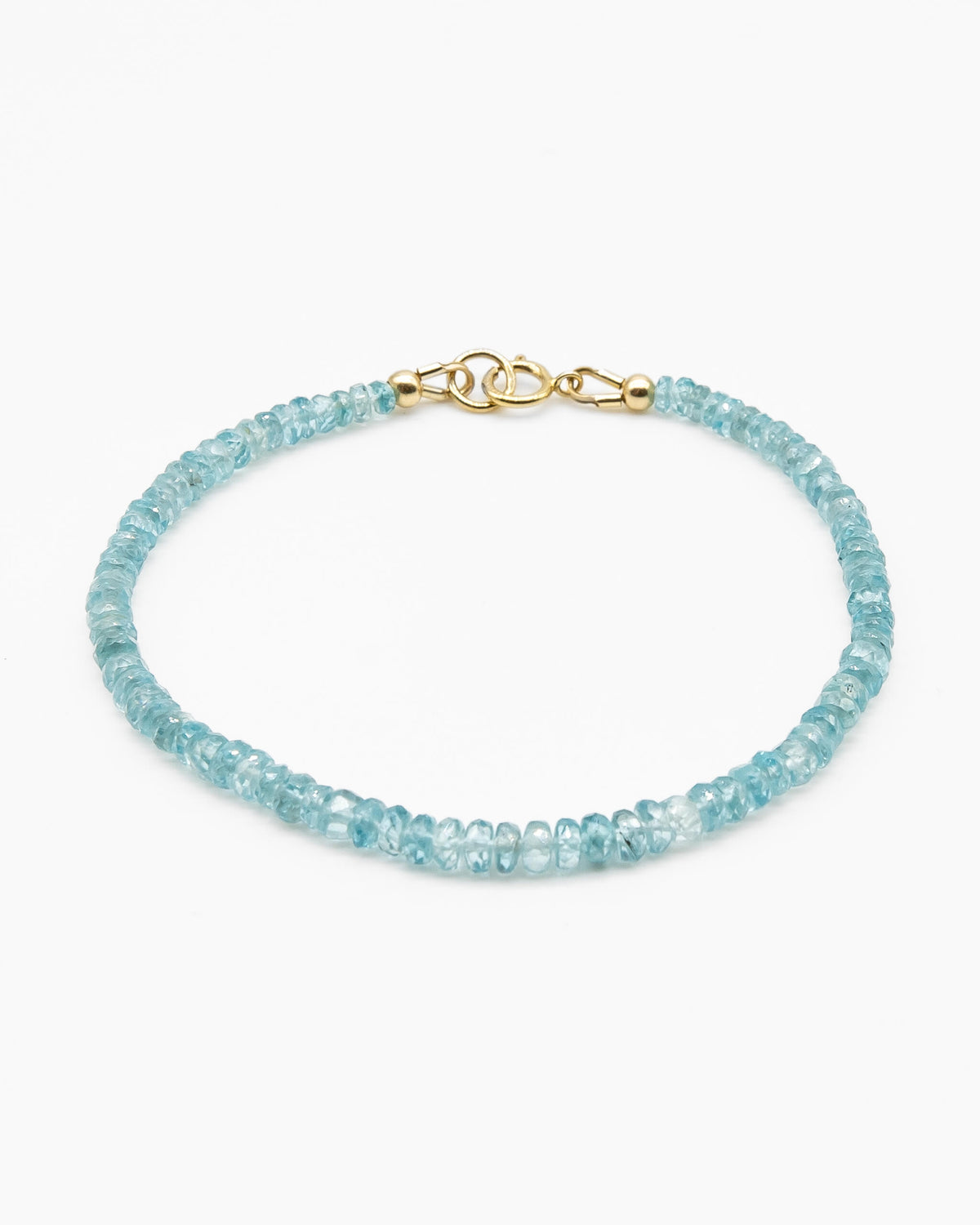 Pale blue Zircon beaded gemstone bracelet with 14k gold-filled spring ring clasp.