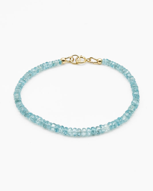 Pale blue Zircon beaded gemstone bracelet with 14k gold-filled spring ring clasp.