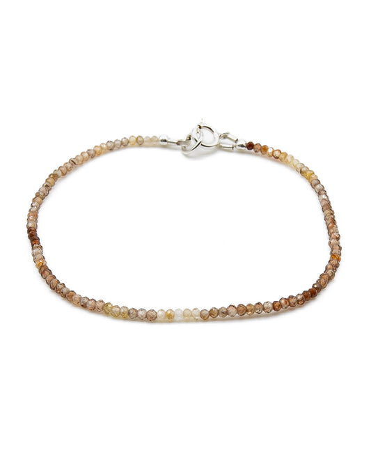 Dainty ombre brown zircon beaded gemstone bracelet with sterling silver spring ring clasp.