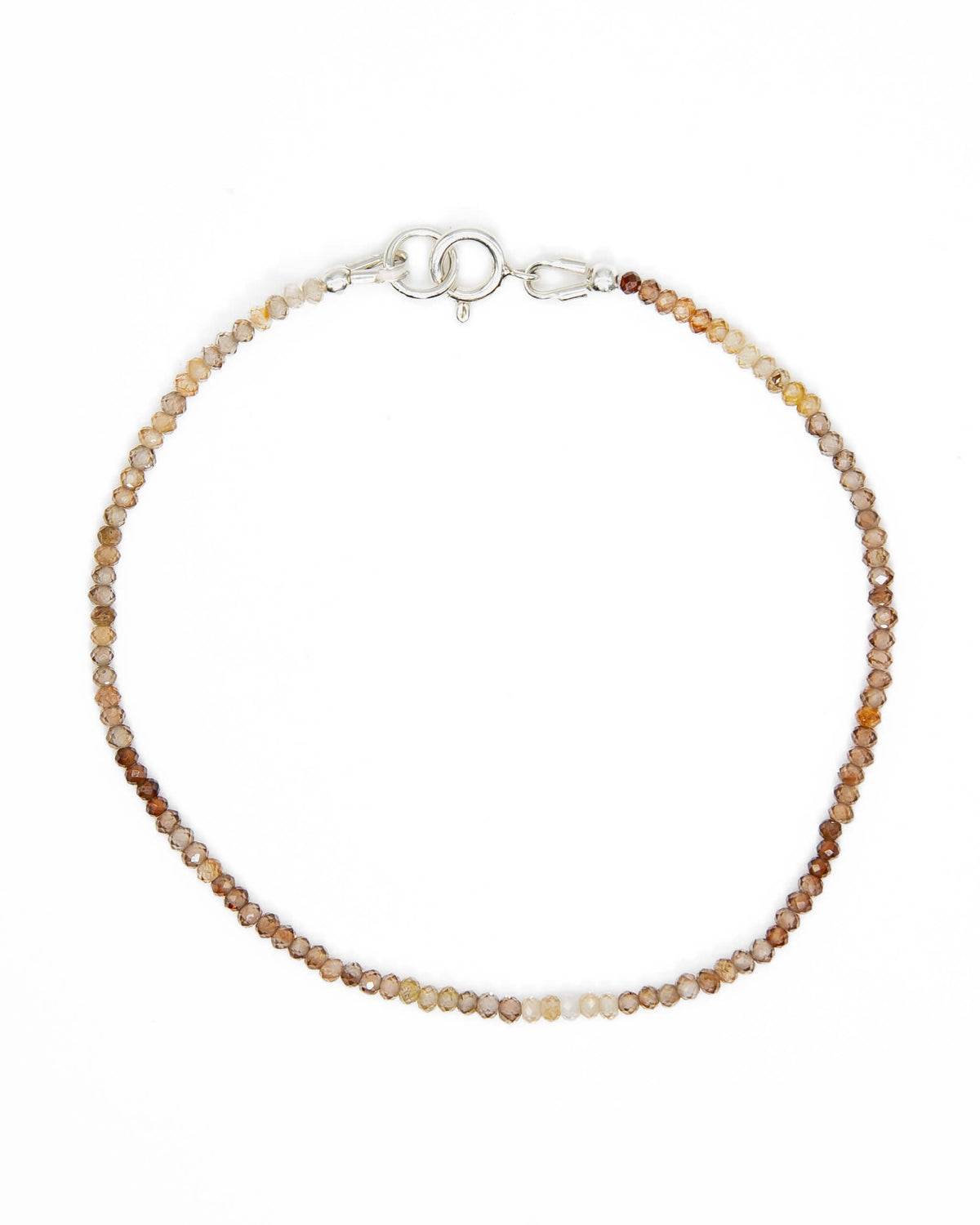 Dainty ombre brown zircon beaded gemstone bracelet with sterling silver spring ring clasp.