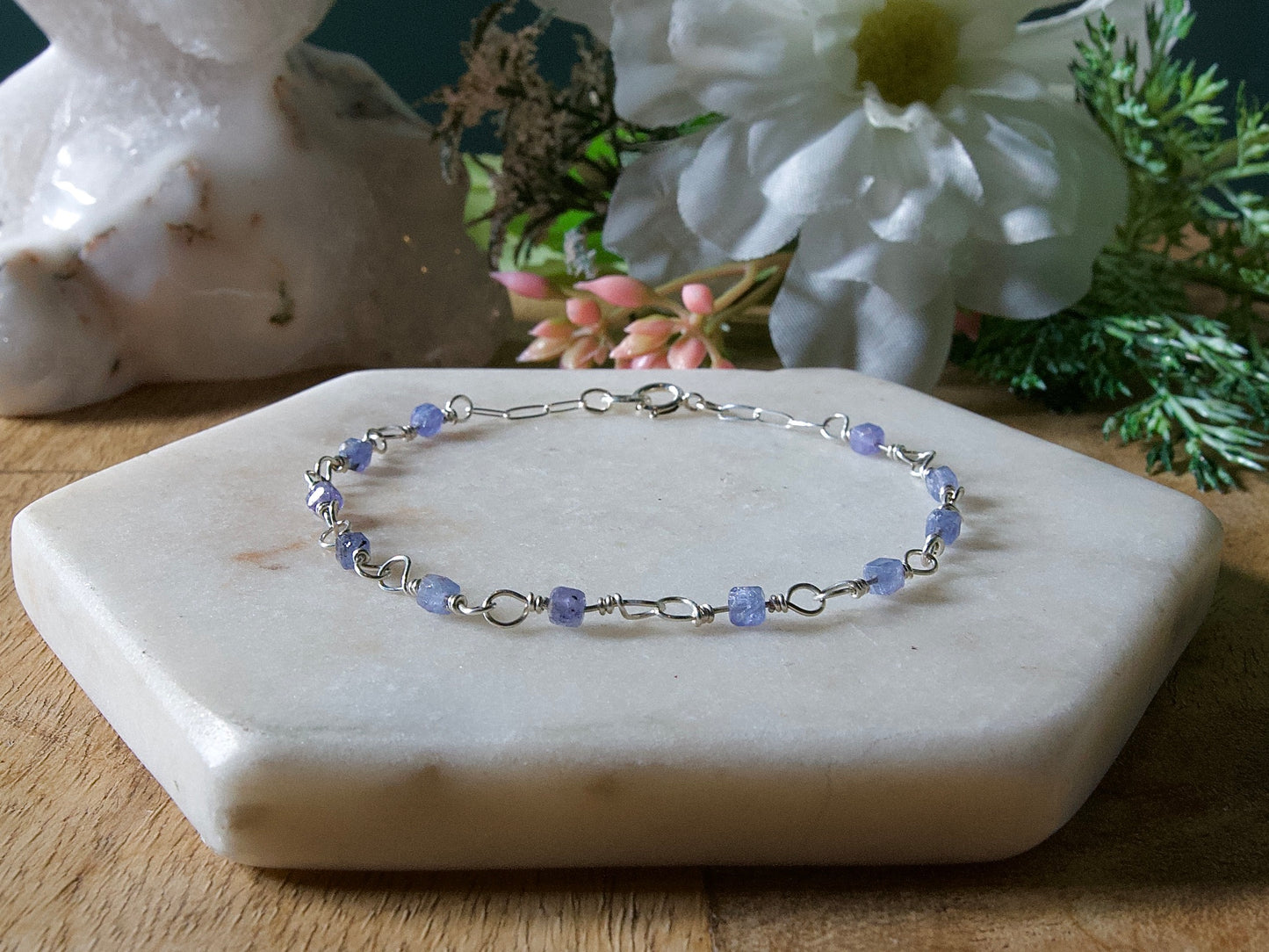 Natural Birthstone Wire Wrapped Link Bracelet - 14k Gold Fill or Sterling Silver - Custom Gemstone Jewelry
