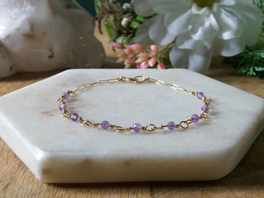Personalized Birthstone Wire Link Bracelet (Pick Your Gemstone + Metal)