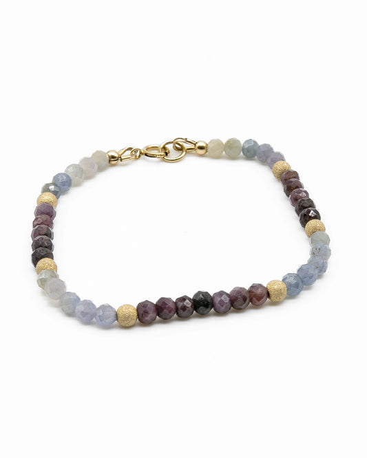 Light blue and dark purple faceted sapphire beaded bracelet with stardust 14k gold-filled accent beads and 14k gold-filled spring ring clasp