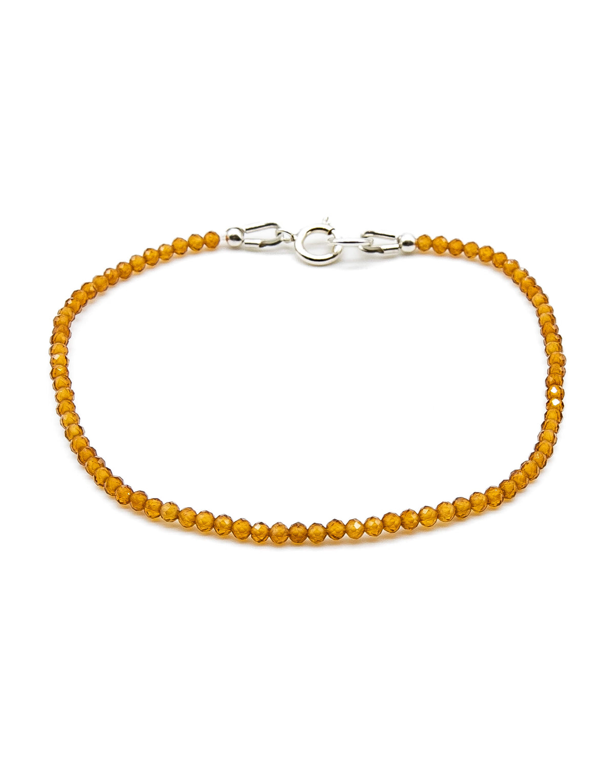 Dainty orange citrine beaded gemstone bracelet with sterling silver spring ring clasp.