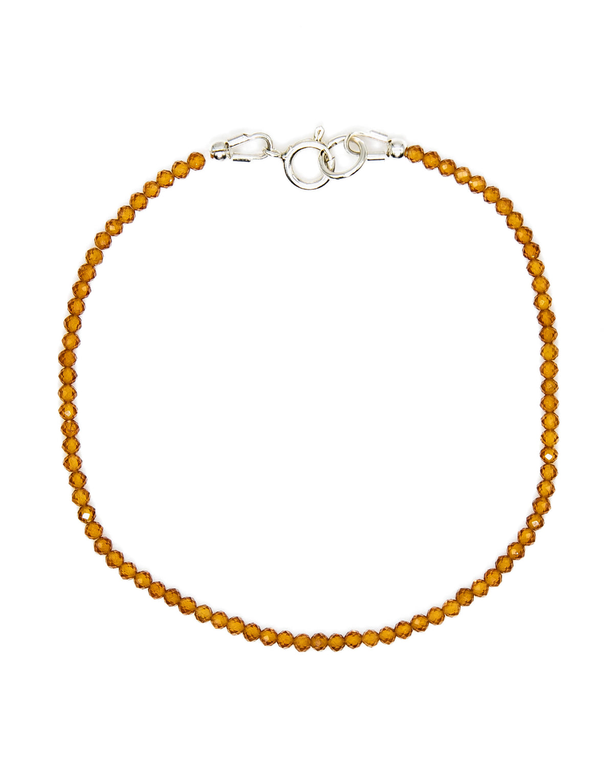 Dainty orange citrine beaded gemstone bracelet with sterling silver spring ring clasp.