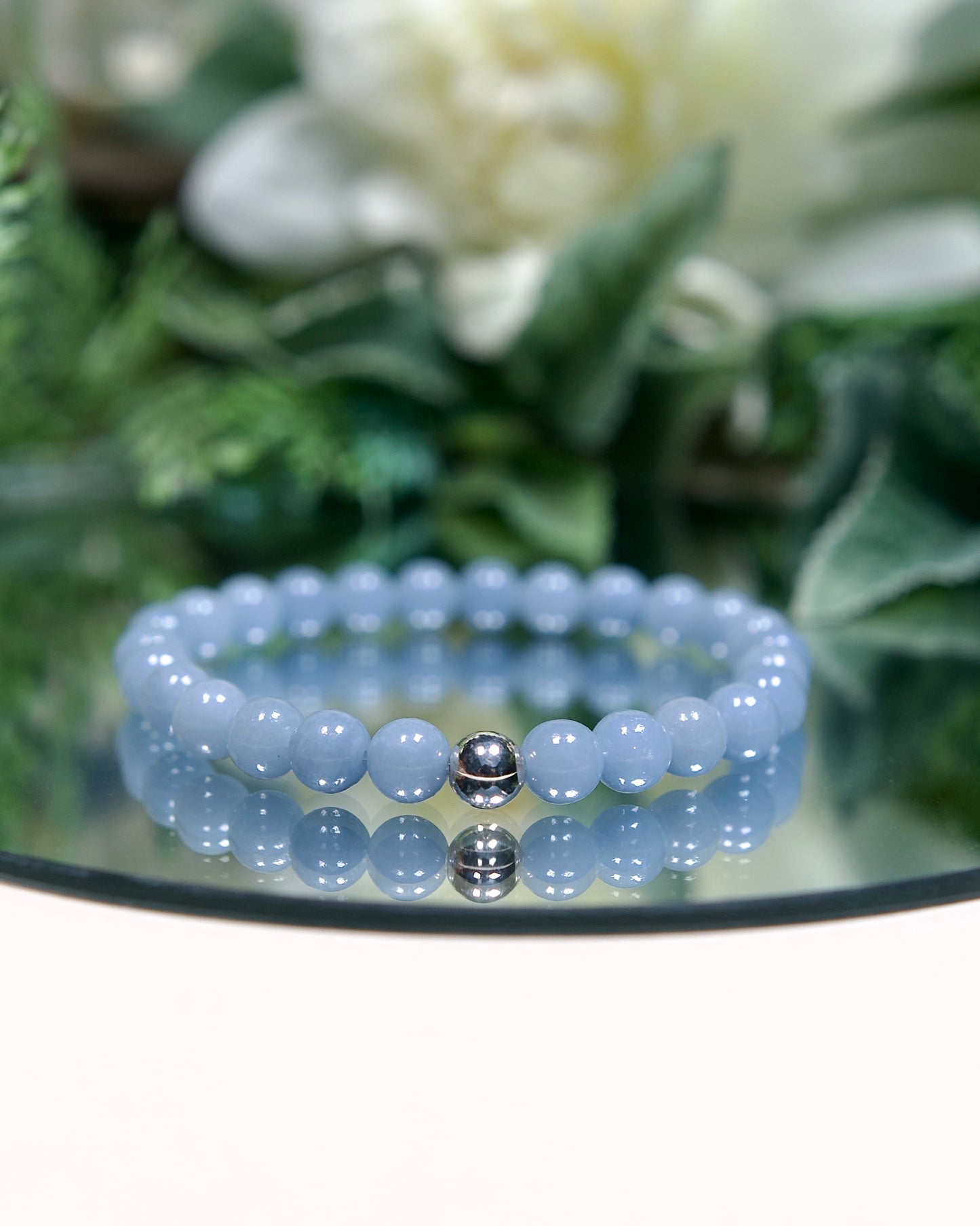 Angelite Gemstone Stretch Bracelet with Sterling Silver Accent Bead (Gemstone Bracelet)