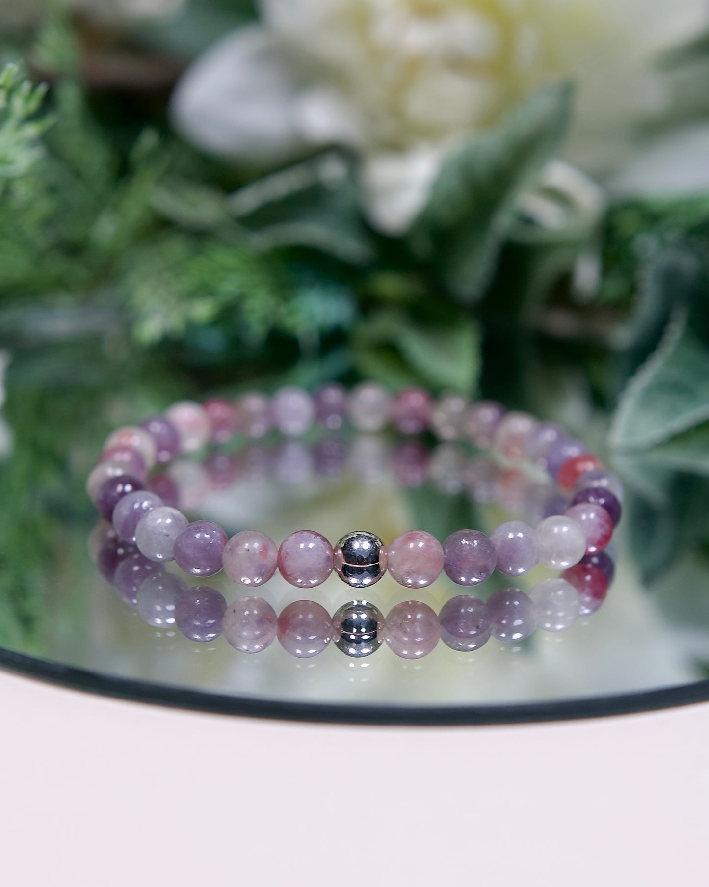 Lepidolite in Pink Tourmaline Bracelet with Sterling Silver Accent (Gemstone Bracelet)
