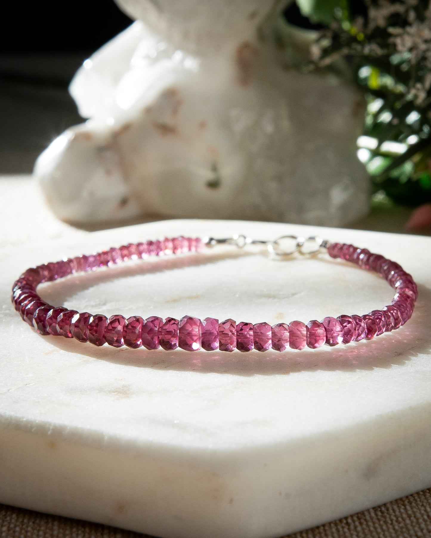 Purple Garnet Bracelet with Sterling Silver Clasp