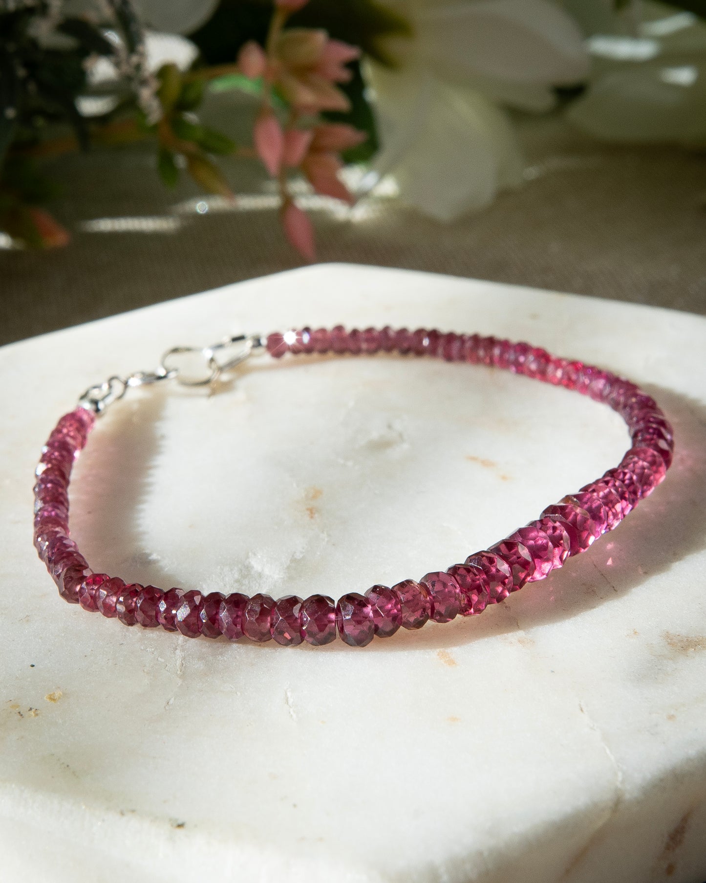 Purple Garnet Bracelet with Sterling Silver Clasp