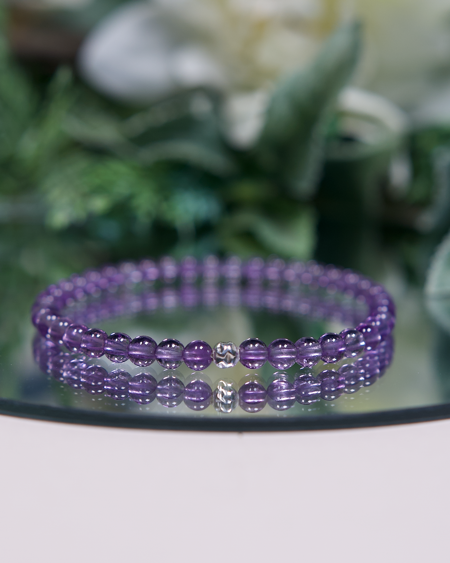 Amethyst Gemstone Stretch Bracelet with Sterling Silver Accent Bead (Gemstone Bracelet)