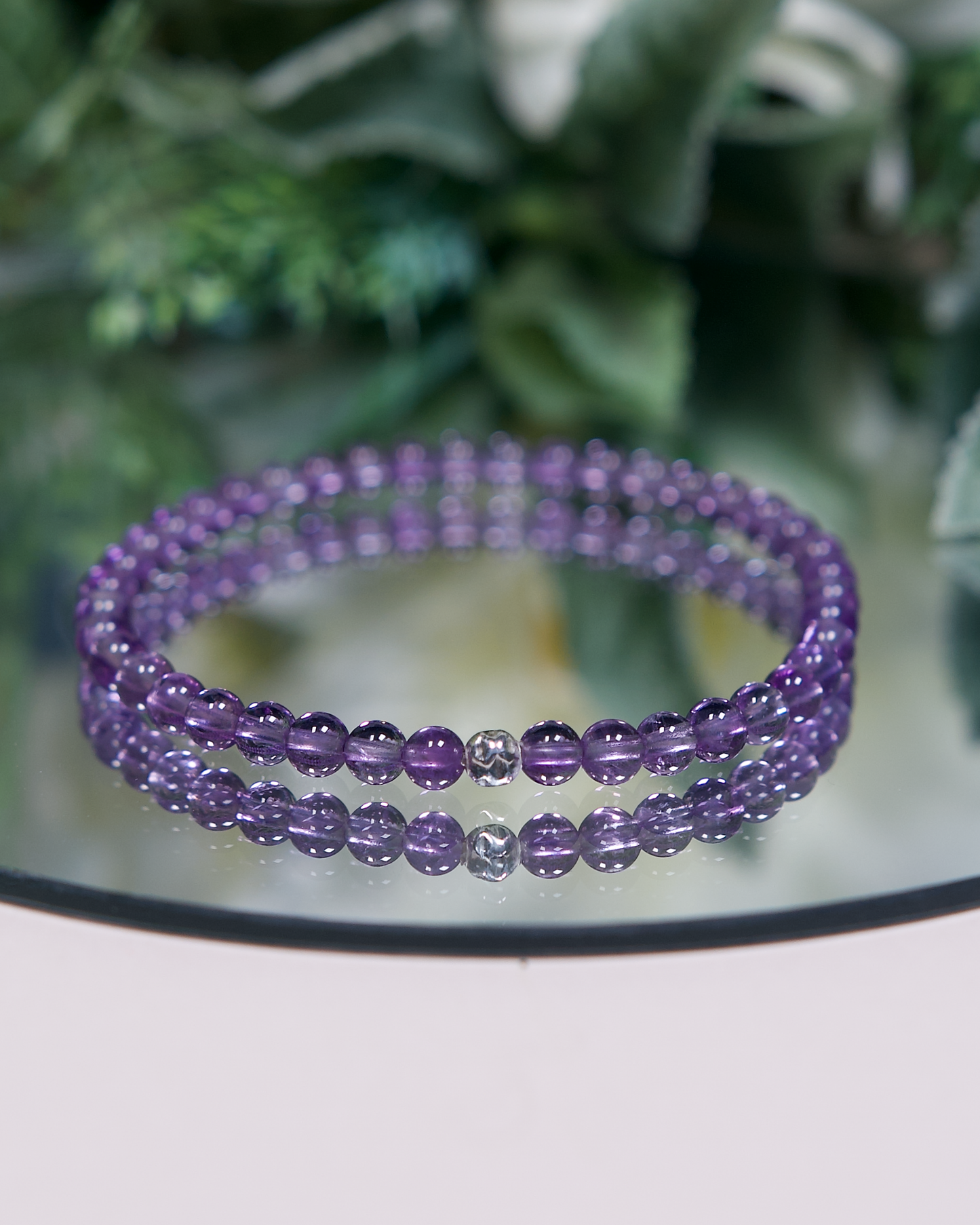 Amethyst Gemstone Stretch Bracelet with Sterling Silver Accent Bead (Gemstone Bracelet)