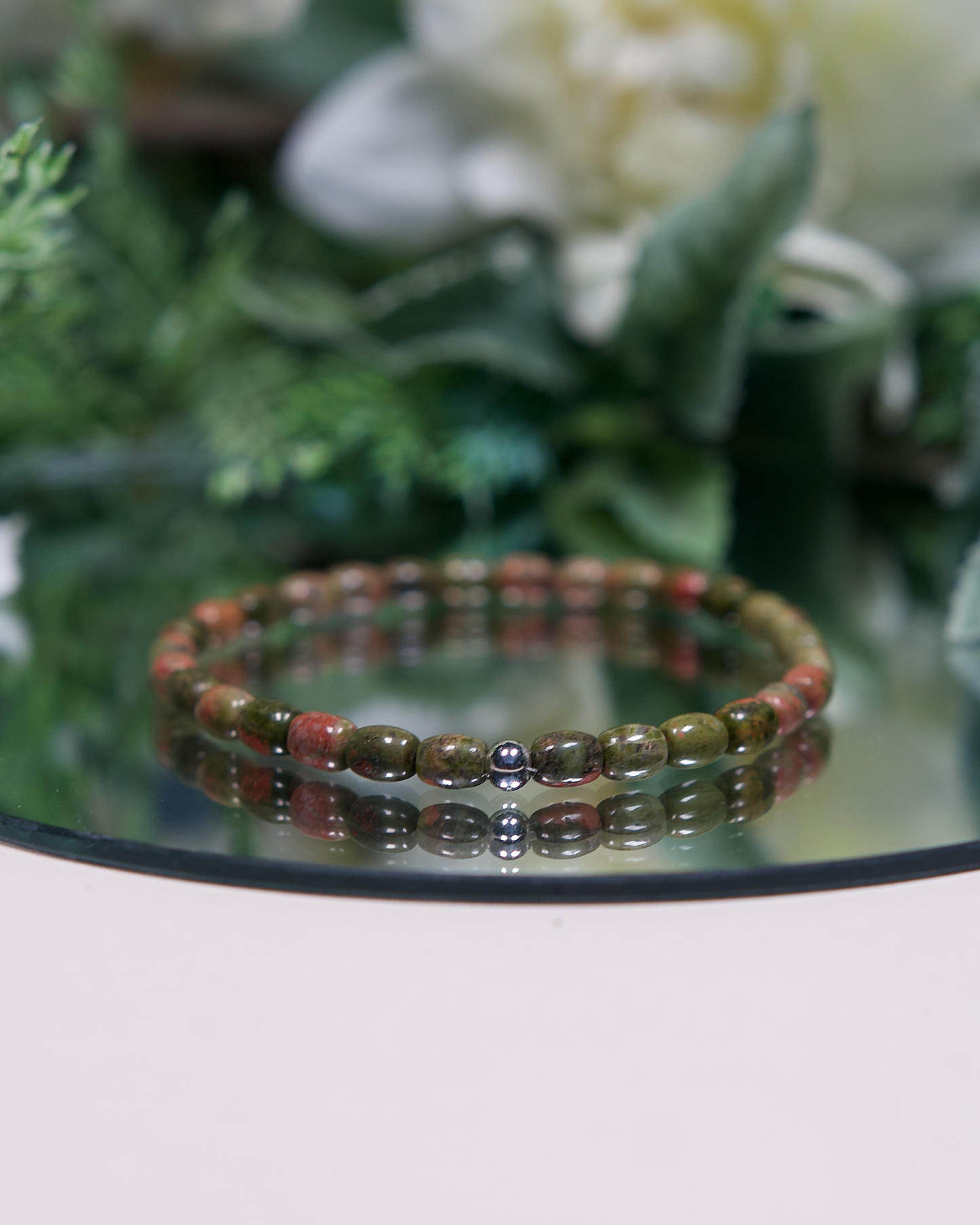 Unakite Gemstone Bracelet with Sterling Silver