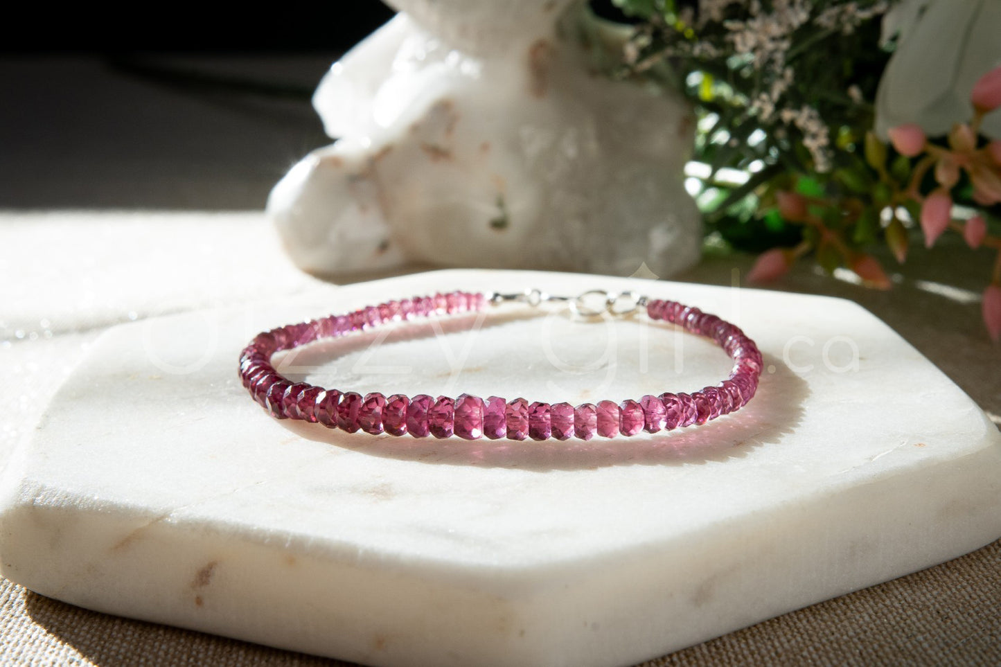 Purple Garnet Bracelet with Sterling Silver Clasp