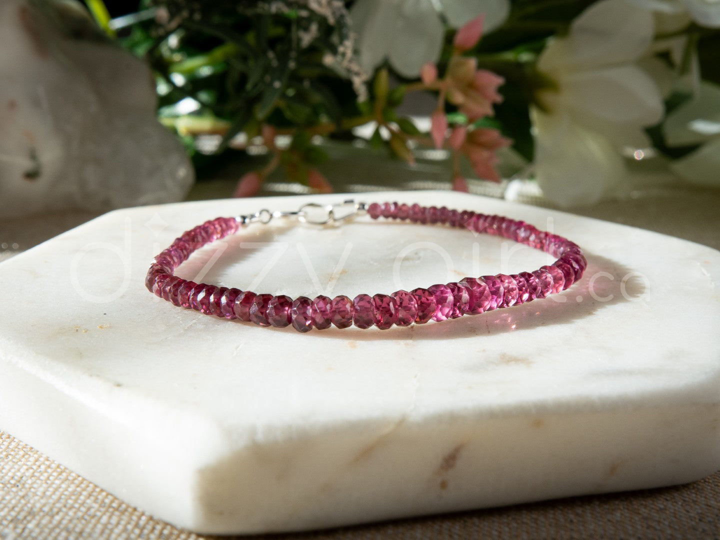 Purple Garnet Bracelet with Sterling Silver Clasp