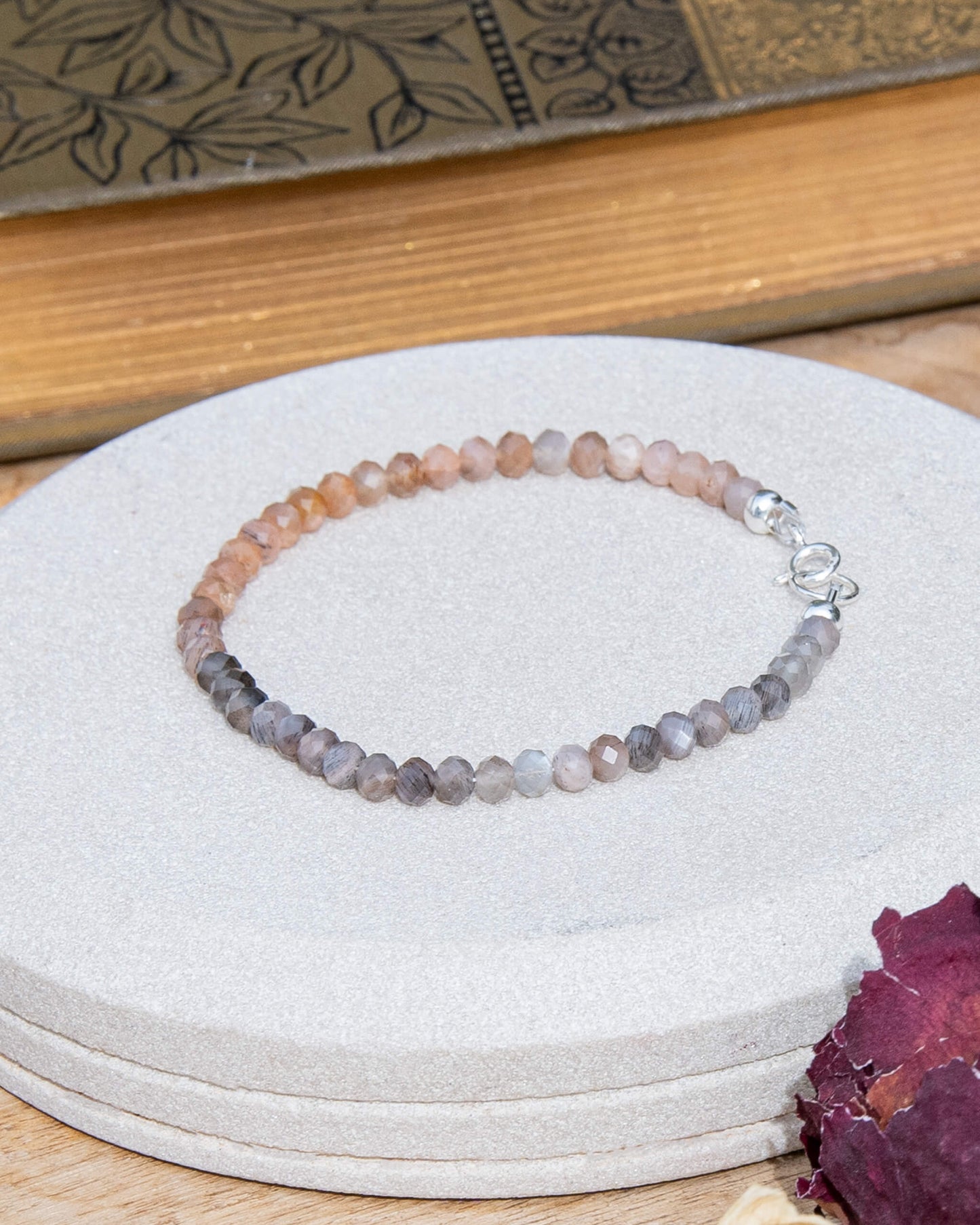 Grey & Peach Moonstone Bracelet
