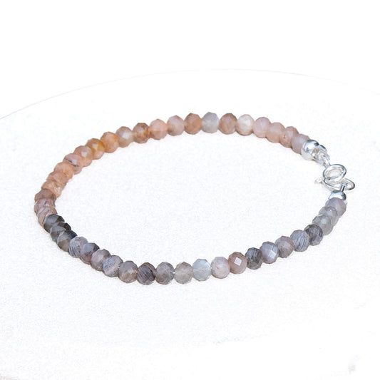 Dizzy Girl Grey and Peach Moonstone Sterling Silver Faceted Beaded Bracelet