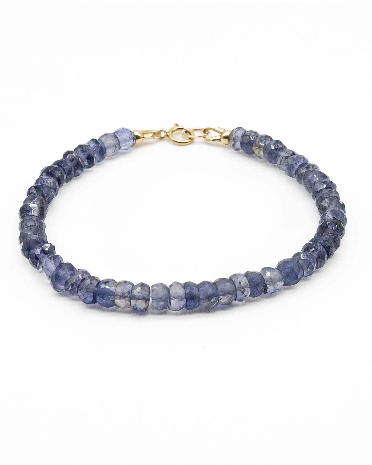 Dark blue, high clarity faceted Iolite beaded bracelet with 14k gold-filled spring ring clasp