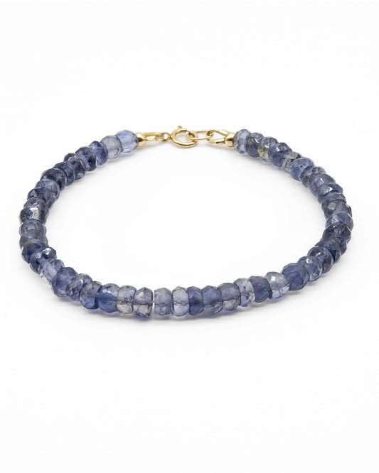 Dark blue, high clarity faceted Iolite beaded bracelet with 14k gold-filled spring ring clasp