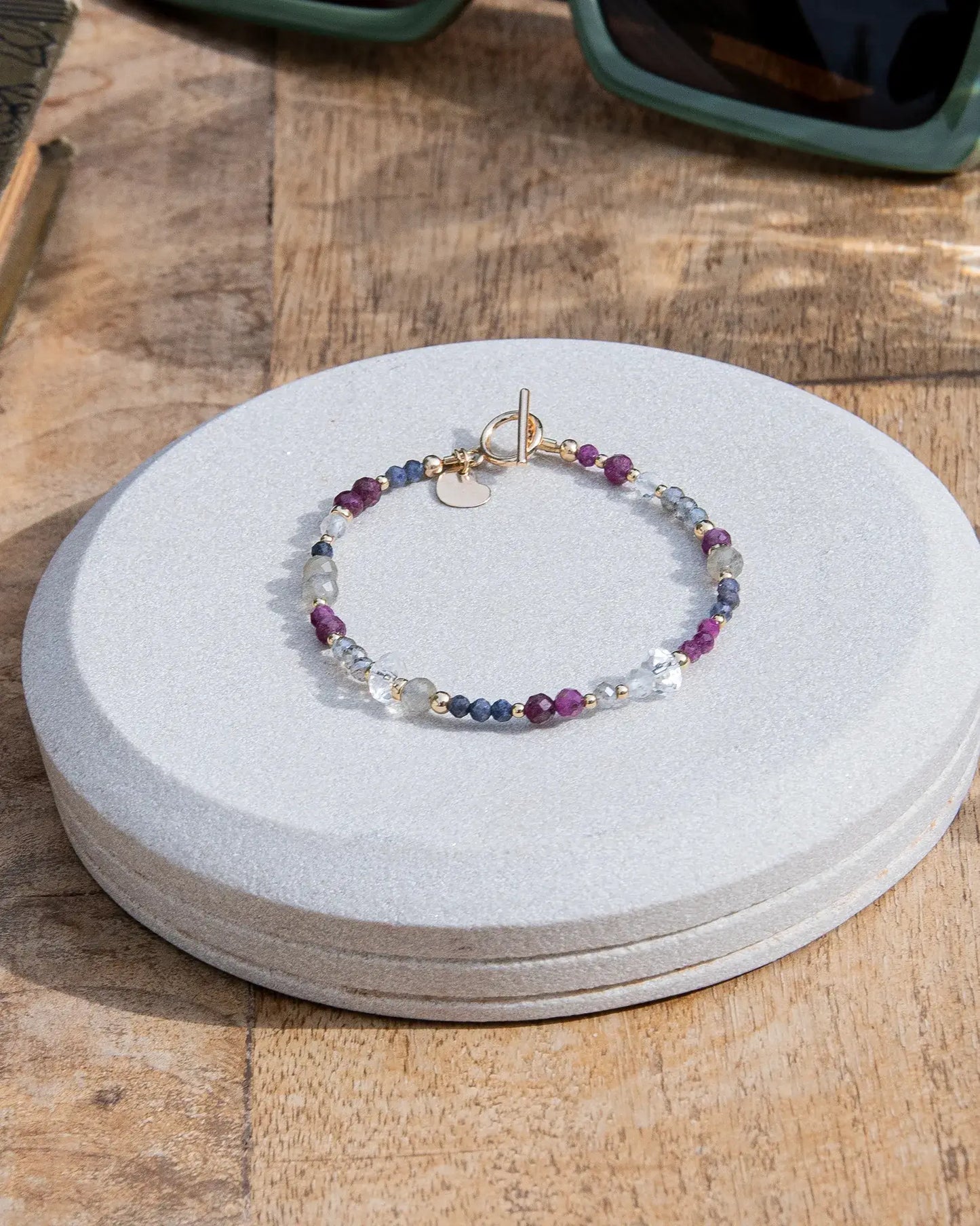The Lyra Bracelet - Ruby, Sapphire, Labradorite and Quartz with Charm - 14k Gold-Filled