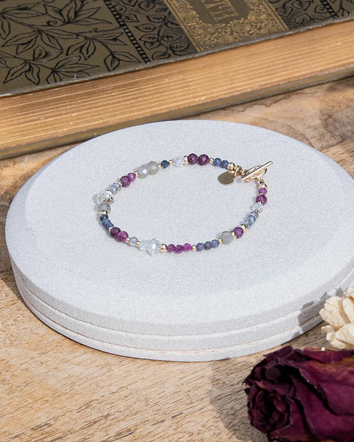 The Lyra Bracelet - Ruby, Sapphire, Labradorite and Quartz with Charm - 14k Gold-Filled