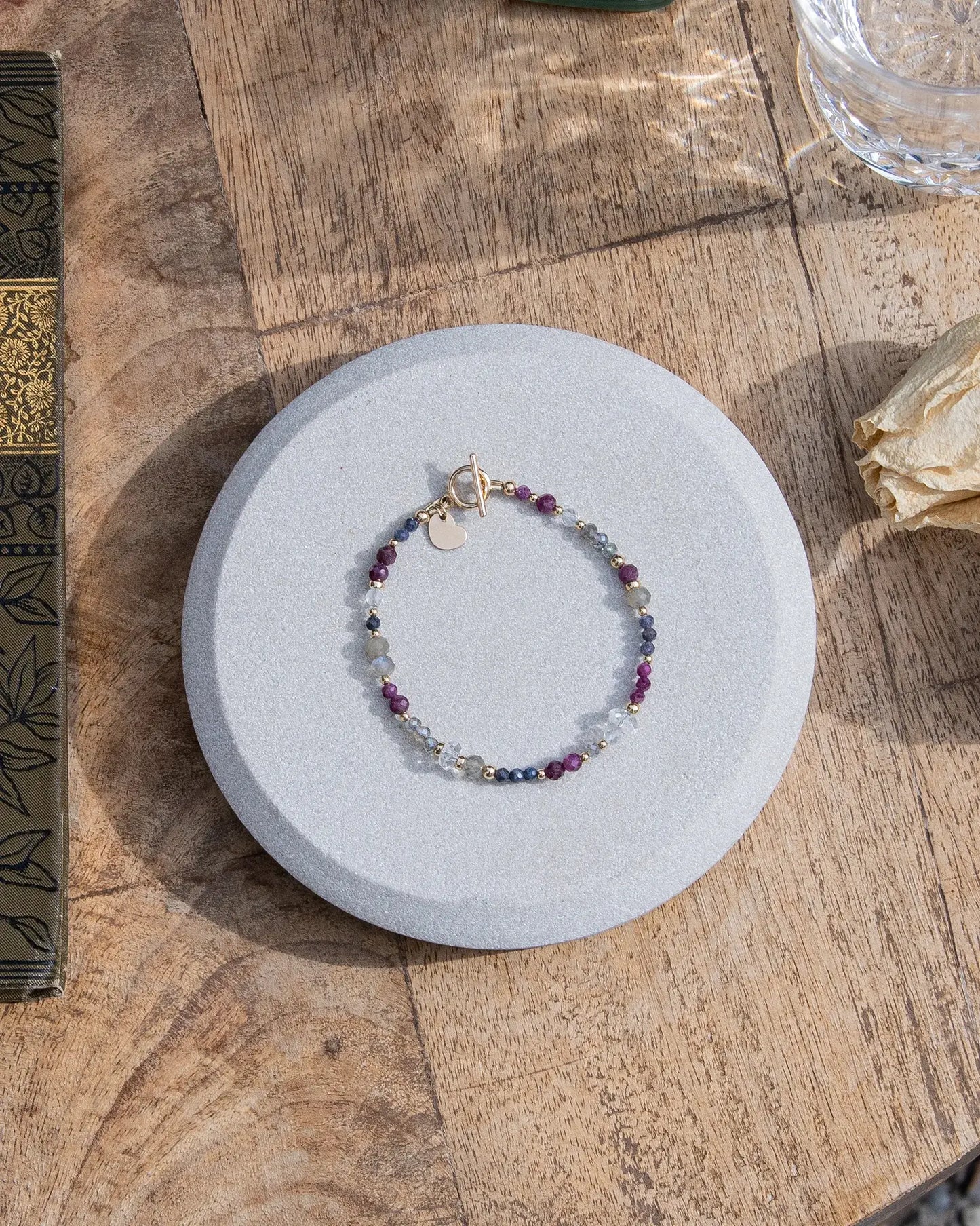 The Lyra Bracelet - Ruby, Sapphire, Labradorite and Quartz with Charm - 14k Gold-Filled