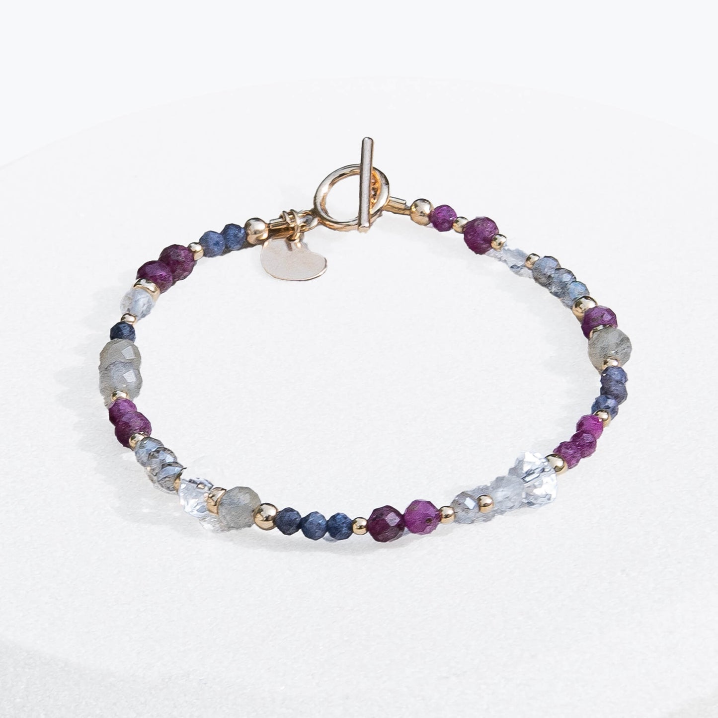 The Lyra Bracelet - Ruby, Sapphire, Labradorite and Quartz with Charm - 14k Gold-Filled