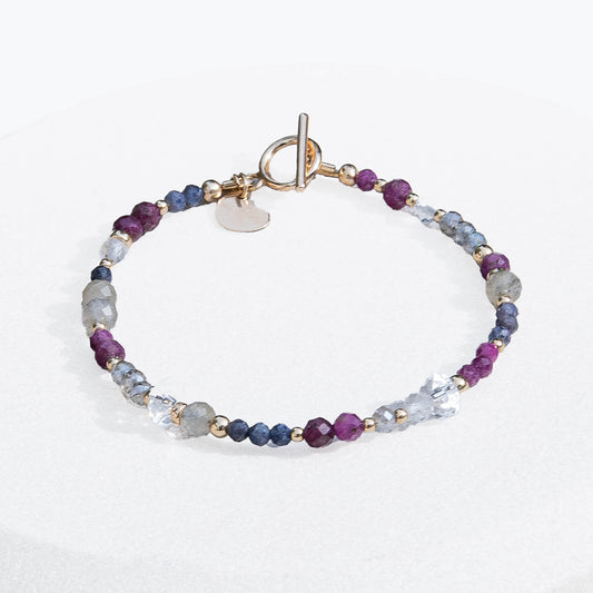 The Lyra Bracelet - Ruby, Sapphire, Labradorite and Quartz with Charm - 14k Gold-Filled