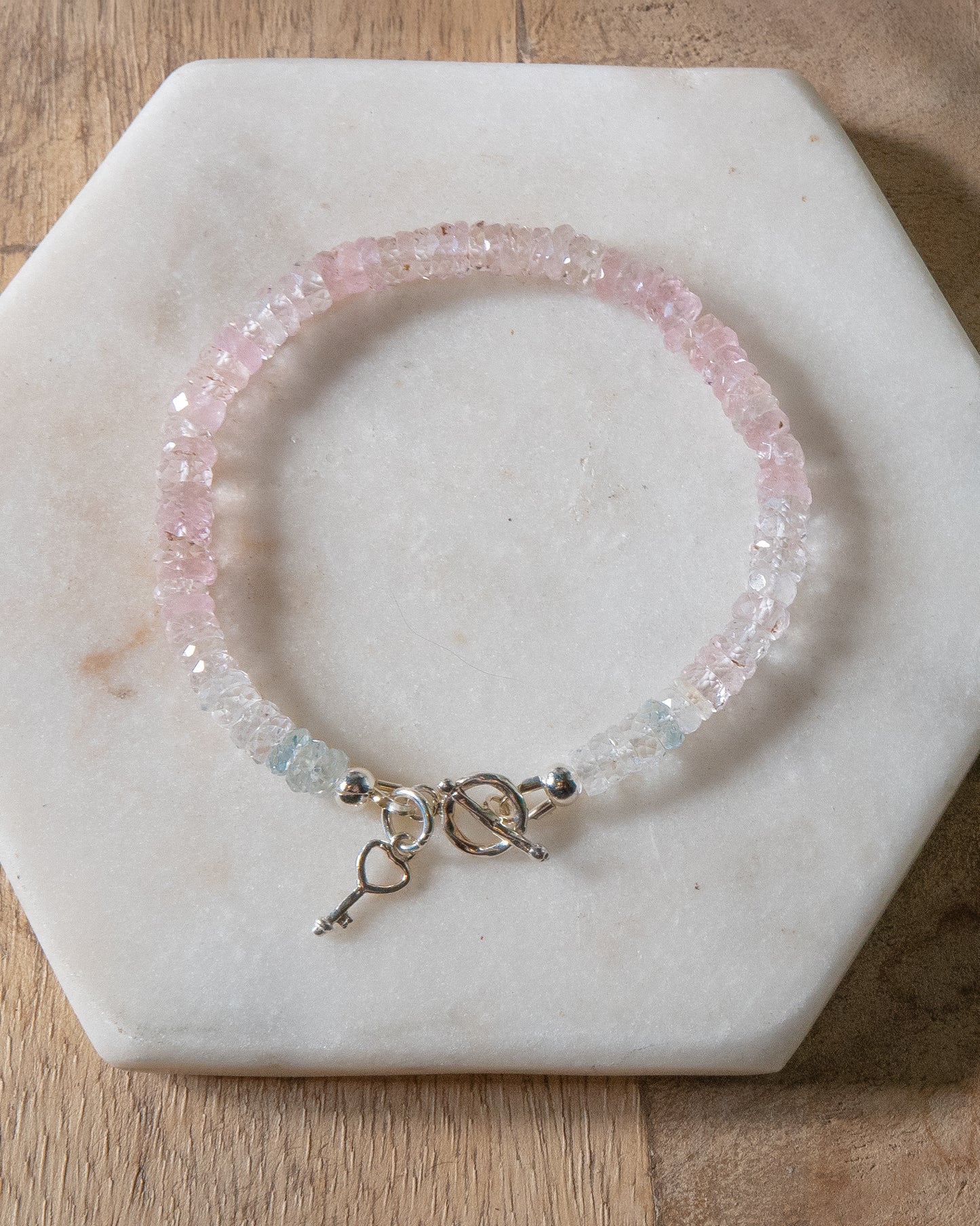 Morganite AAA Bracelet with Sterling Silver Toggle Clasp & Charm