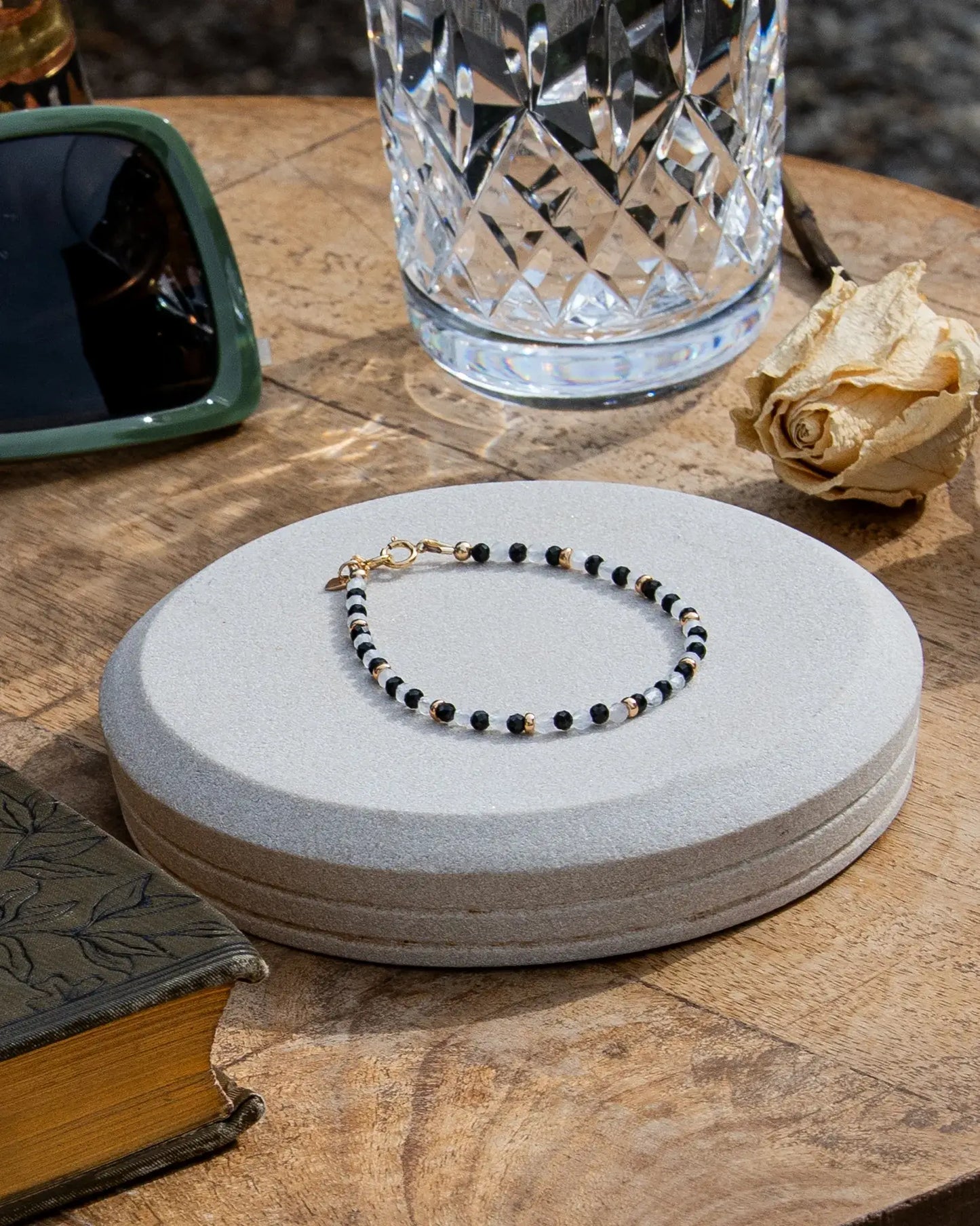 Onyx and Moonstone Bracelet - 14k Gold-Filled