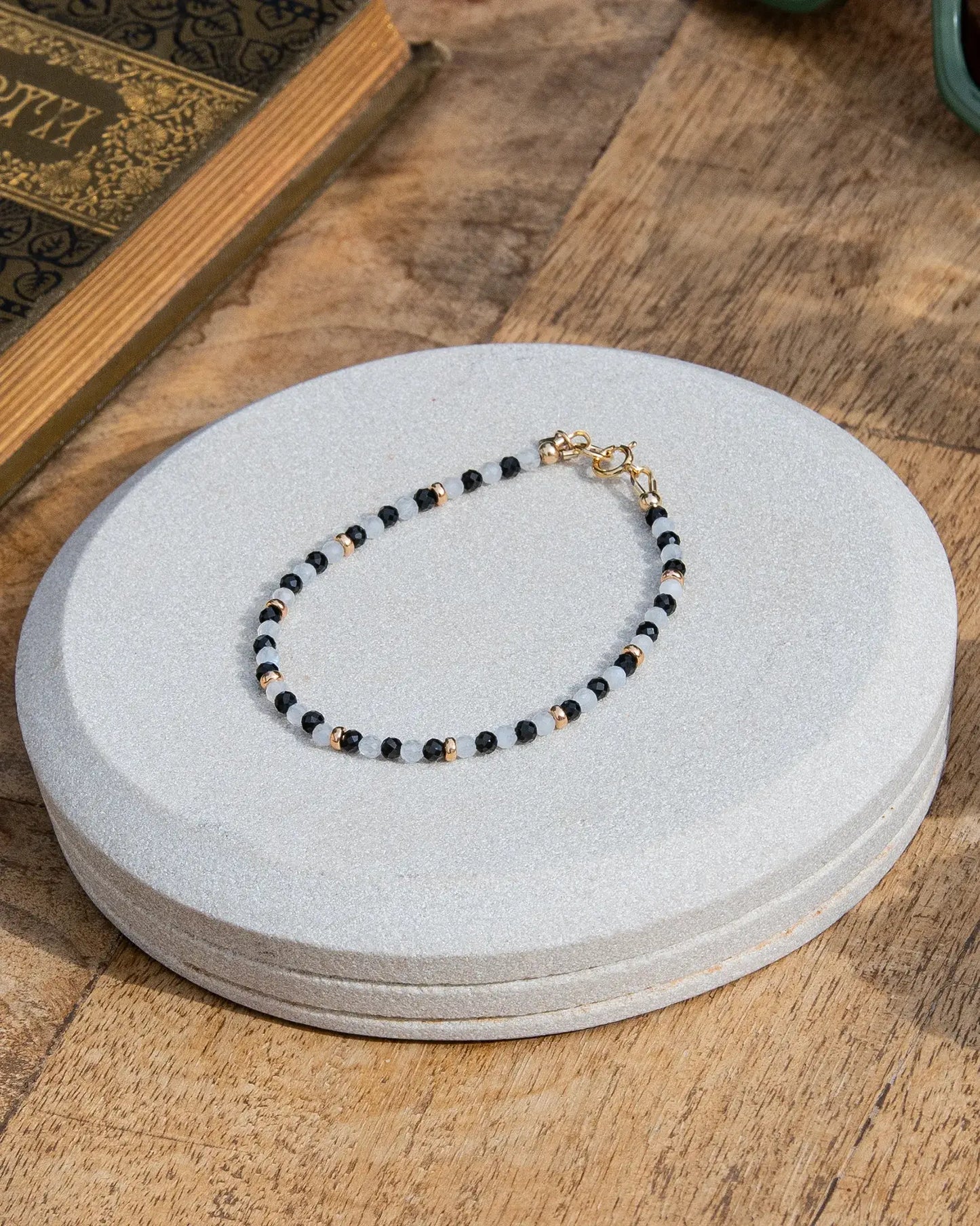 Onyx and Moonstone Bracelet - 14k Gold-Filled