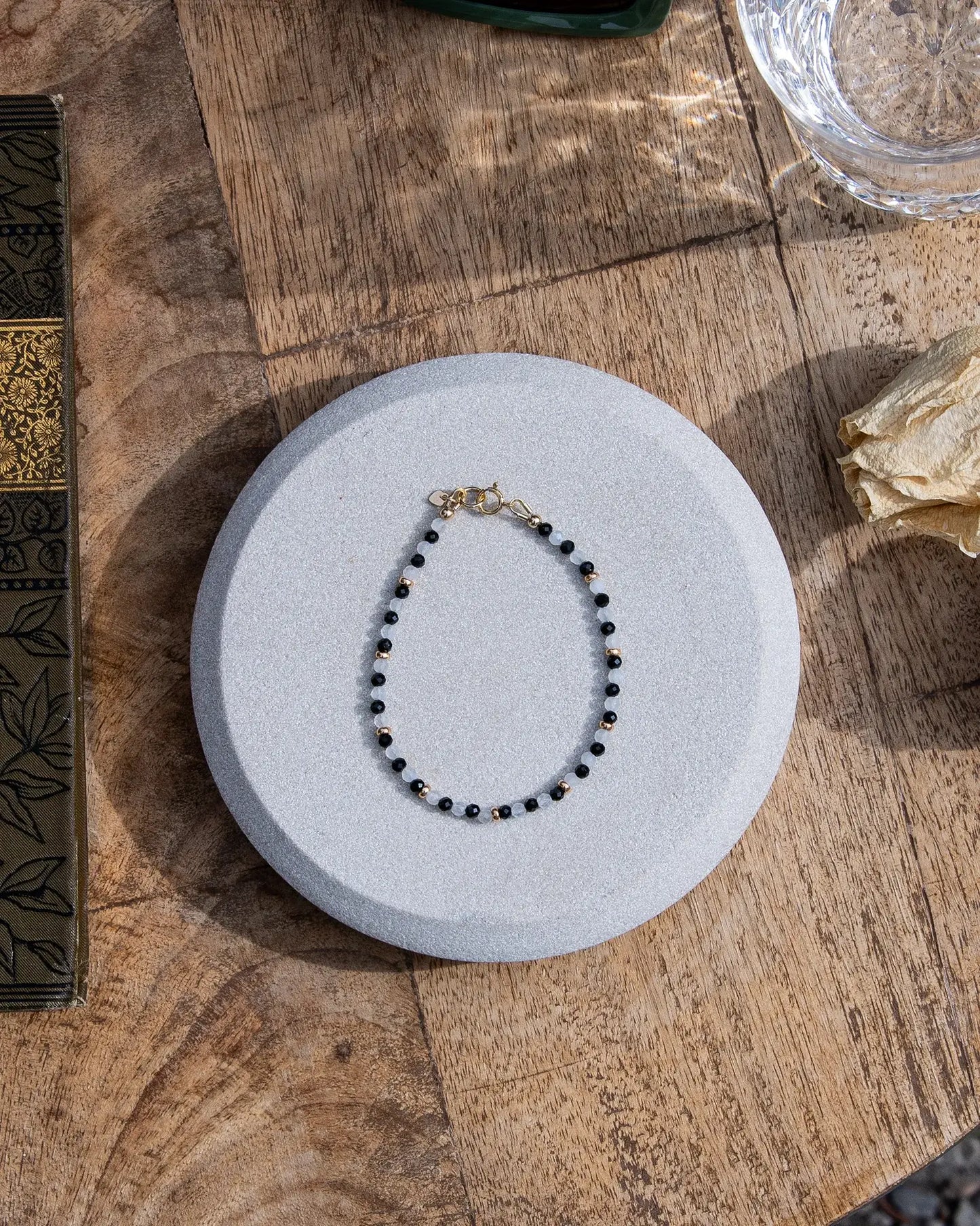 Onyx and Moonstone Bracelet - 14k Gold-Filled